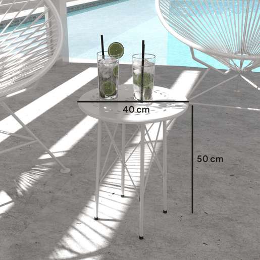 Outsunny Mesa de Jardim Redonda Mesa de Varanda Ø40x50 cm com Pés Ajustáveis e Estrutura em Forma de X Mesa para Exterior e Interior Branco