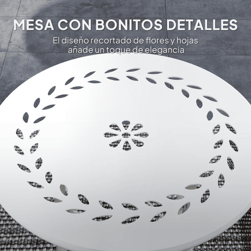 Outsunny Mesa de Jardim Redonda Mesa de Varanda Ø40x50 cm com Pés Ajustáveis e Estrutura em Forma de X Mesa para Exterior e Interior Branco