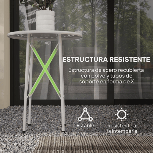 Outsunny Mesa de Jardim Redonda Mesa de Varanda Ø40x50 cm com Pés Ajustáveis e Estrutura em Forma de X Mesa para Exterior e Interior Branco
