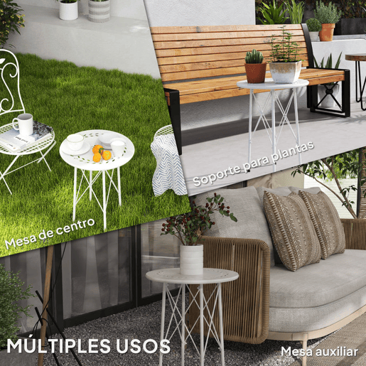 Outsunny Mesa de Jardim Redonda Mesa de Varanda Ø40x50 cm com Pés Ajustáveis e Estrutura em Forma de X Mesa para Exterior e Interior Branco