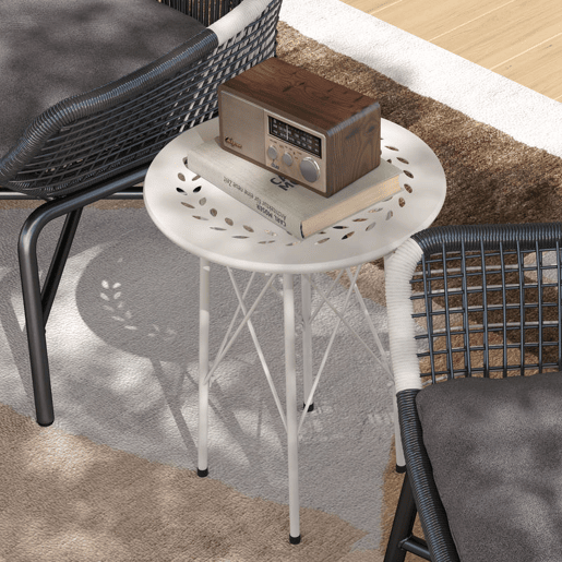 Outsunny Mesa de Jardim Redonda Mesa de Varanda Ø40x50 cm com Pés Ajustáveis e Estrutura em Forma de X Mesa para Exterior e Interior Branco