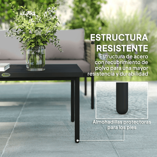 Outsunny Conjunto de Jardim de Vime Sintético de 4 Peças Móveis de Exterior Inclui 1 Sofá Duplo 2 Cadeiras e Mesa de Centro com Almofadas Madeira e Cinzento