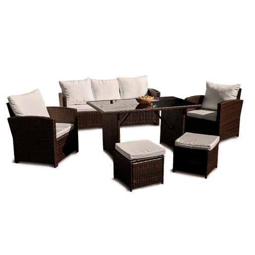 Sofá + Mesa + 2 Poltronas + 2 Pufes PE Ratan. Móveis de jardim e terraço