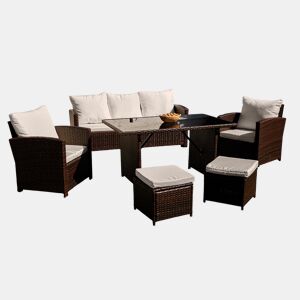 Sofá + Mesa + 2 Poltronas + 2 Pufes PE Ratan. Móveis de jardim e terraço