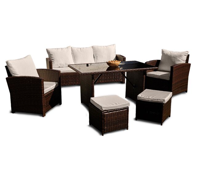 Sofa + mesa + 2 sillones+ 2 pufs de ratan pe. muebles de jardin y terraza