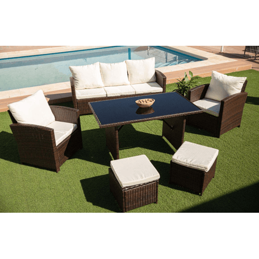 Sofá + Mesa + 2 Poltronas + 2 Pufes PE Ratan. Móveis de jardim e terraço