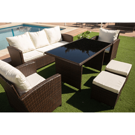 Sofá + Mesa + 2 Poltronas + 2 Pufes PE Ratan. Móveis de jardim e terraço