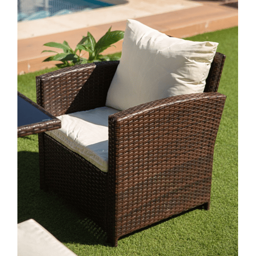 Sofá + Mesa + 2 Poltronas + 2 Pufes PE Ratan. Móveis de jardim e terraço