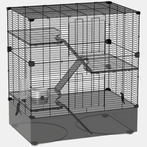 PawHut Gaiola para Pequenos Animais de 4 Níveis com Bandeja Inferior Gaiola para Roedores com Rampas Comedouro e Bebedouro Recinto para Chinchilas 73x47x80 cm Preto