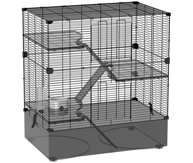 Pawhut jaula para animales pequeños de 4 niveles jaula para roedores con bandeja profunda rampas plataformas comedero y bebedero recinto para