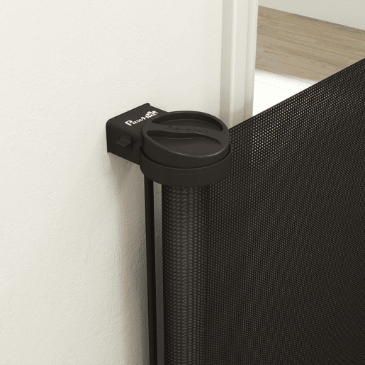 PawHut Barreira de Segurança para Cães Retrátil 0-136 cm Barreira para Cães Pequenos Extensível com Botão de Fecho Porta de Segurança para Corredores Escadas Interiores e Exteriores Preto