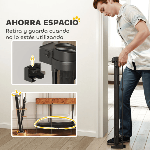 PawHut Barreira de Segurança para Cães Retrátil 0-136 cm Barreira para Cães Pequenos Extensível com Botão de Fecho Porta de Segurança para Corredores Escadas Interiores e Exteriores Preto