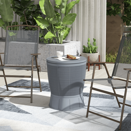 Outsunny Mesa Refrigeradora para Exterior, 41 L, 3 em 1, Mesa Auxiliar Cool Bar, Altura Ajustável 58-84 cm, com Balde de Gelo e Tampa Superior Elevável, para Festas, Piscina, Jardim, Terraço, Cinzenta
