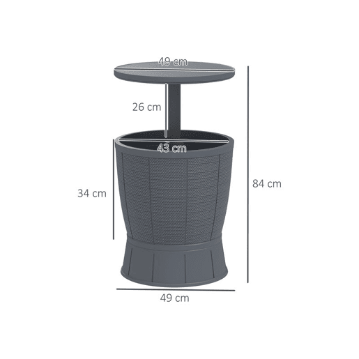 Outsunny Mesa Refrigeradora para Exterior, 41 L, 3 em 1, Mesa Auxiliar Cool Bar, Altura Ajustável 58-84 cm, com Balde de Gelo e Tampa Superior Elevável, para Festas, Piscina, Jardim, Terraço, Cinzenta