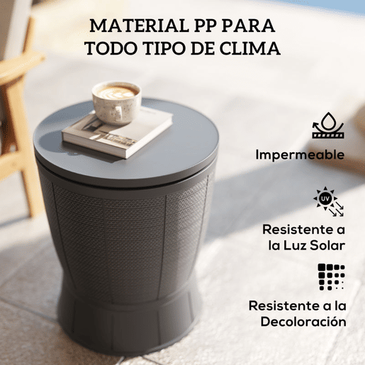 Outsunny Mesa Refrigeradora para Exterior, 41 L, 3 em 1, Mesa Auxiliar Cool Bar, Altura Ajustável 58-84 cm, com Balde de Gelo e Tampa Superior Elevável, para Festas, Piscina, Jardim, Terraço, Cinzenta