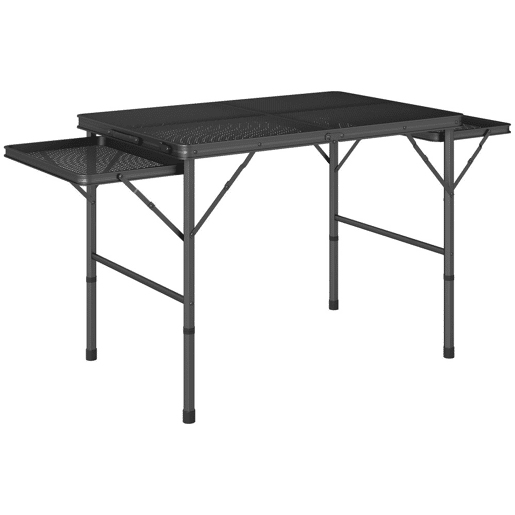 Outsunny Mesa Dobrável Campismo de Alumínio 137x62x67 cm com Laterais Abatíveis e Altura Ajustável Mesa Dobrável Portátil Leve com Bancada Metálica de Grade para Acampamento Caminhadas Praia Preto