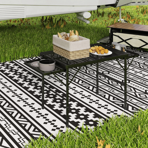 Outsunny Mesa Dobrável Campismo de Alumínio 137x62x67 cm com Laterais Abatíveis e Altura Ajustável Mesa Dobrável Portátil Leve com Bancada Metálica de Grade para Acampamento Caminhadas Praia Preto