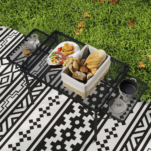 Outsunny Mesa Dobrável Campismo de Alumínio 137x62x67 cm com Laterais Abatíveis e Altura Ajustável Mesa Dobrável Portátil Leve com Bancada Metálica de Grade para Acampamento Caminhadas Praia Preto