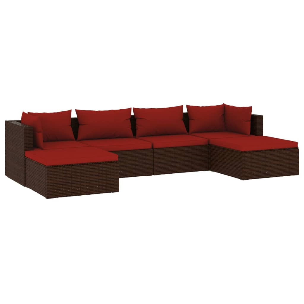 Set muebles de jardín 5 piezas y cojines ratán sintético marrón