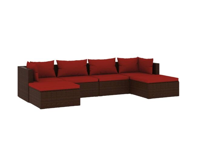Set muebles de jardín 5 piezas y cojines ratán sintético marrón