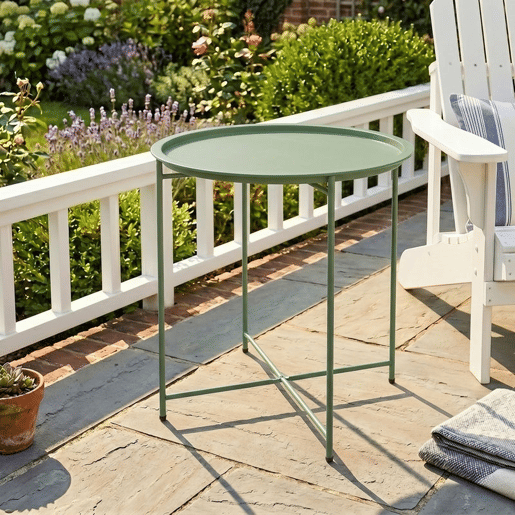 Outsunny Mesa Auxiliar Redonda de Jardim com Tabuleiro Removível e Pés Dobráveis para Exterior, Terraço ou Pátio Ø46x53 cm Verde