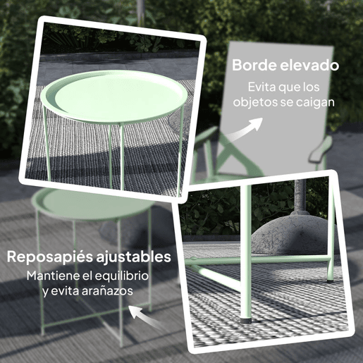 Outsunny Mesa Auxiliar Redonda de Jardim com Tabuleiro Removível e Pés Dobráveis para Exterior, Terraço ou Pátio Ø46x53 cm Verde