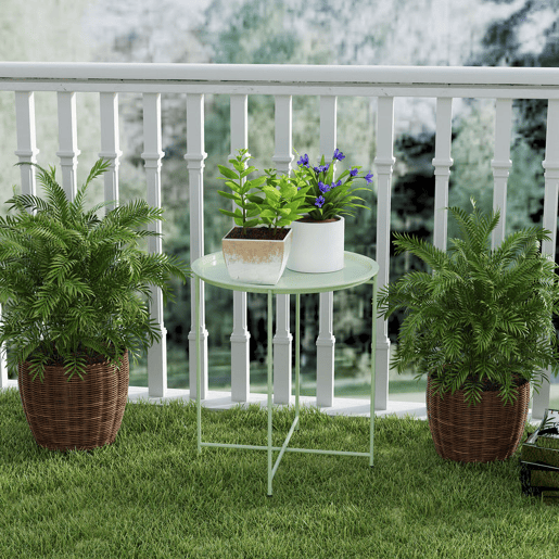 Outsunny Mesa Auxiliar Redonda de Jardim com Tabuleiro Removível e Pés Dobráveis para Exterior, Terraço ou Pátio Ø46x53 cm Verde