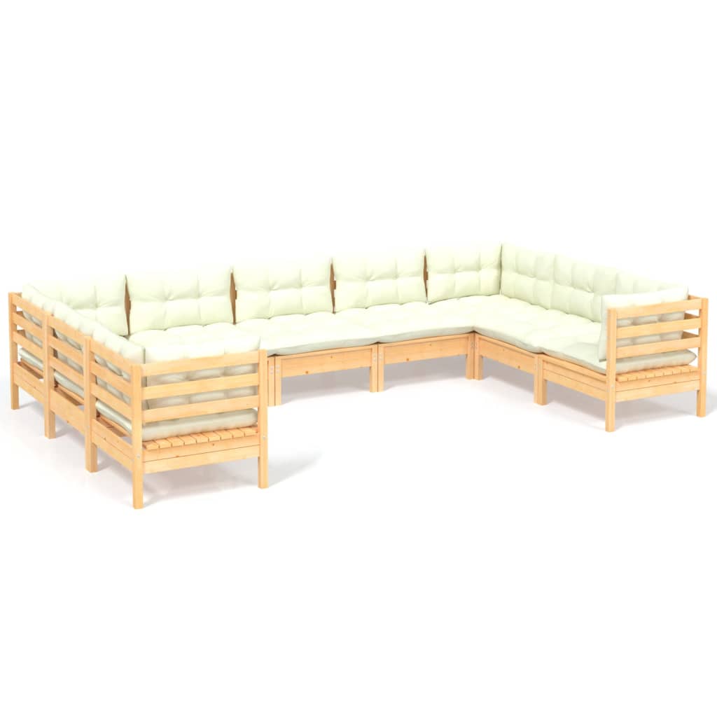 Muebles de jardín 9 piezas cojines madera de pino color crema
