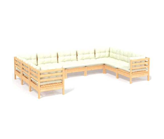 Muebles de jardín 9 piezas cojines madera de pino color crema