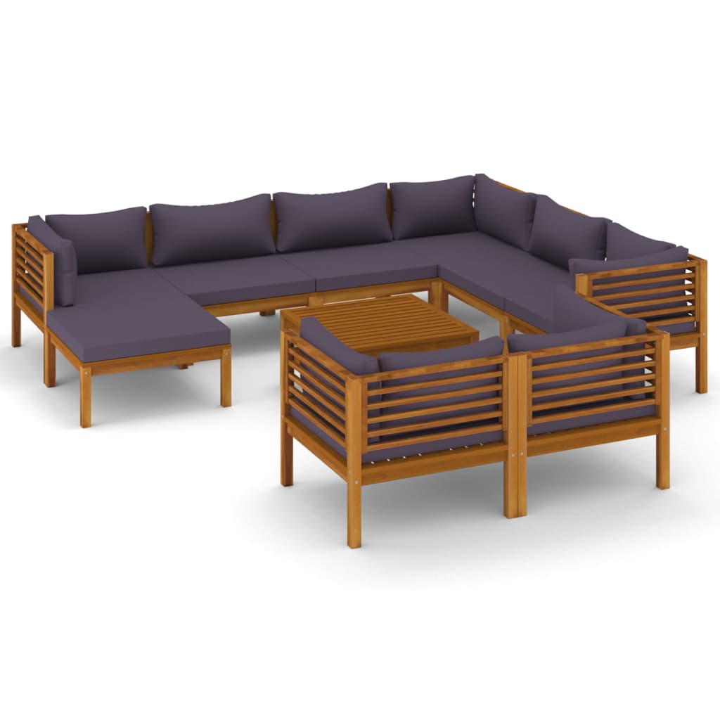Muebles de jardín 10 piezas cojines madera maciza de acacia