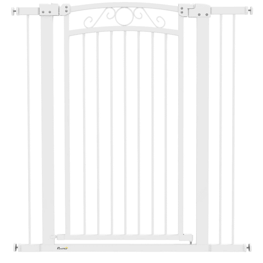 PawHut Barreira de Segurança para Cães Extensível 76-102 cm Barreira para Animais de Estimação Barreira para Cães com 2 Extensões Duplo Bloqueio para Escada Porta 76-102x4x104 cm Branco
