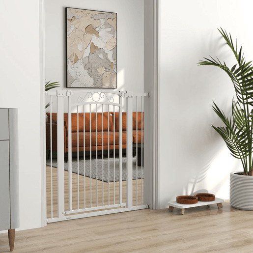 PawHut Barreira de Segurança para Cães Extensível 76-102 cm Barreira para Animais de Estimação Barreira para Cães com 2 Extensões Duplo Bloqueio para Escada Porta 76-102x4x104 cm Branco