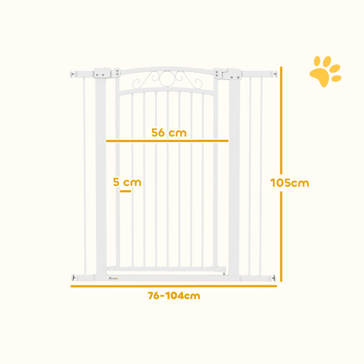 PawHut Barreira de Segurança para Cães Extensível 76-102 cm Barreira para Animais de Estimação Barreira para Cães com 2 Extensões Duplo Bloqueio para Escada Porta 76-102x4x104 cm Branco