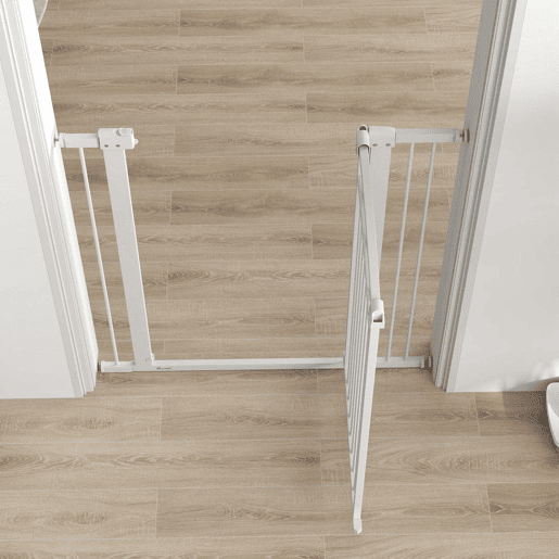 PawHut Barreira de Segurança para Cães Extensível 76-102 cm Barreira para Animais de Estimação Barreira para Cães com 2 Extensões Duplo Bloqueio para Escada Porta 76-102x4x104 cm Branco