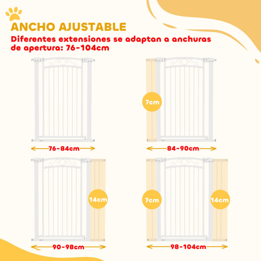 PawHut Barreira de Segurança para Cães Extensível 76-102 cm Barreira para Animais de Estimação Barreira para Cães com 2 Extensões Duplo Bloqueio para Escada Porta 76-102x4x104 cm Branco