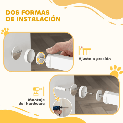PawHut Barreira de Segurança para Cães Extensível 76-102 cm Barreira para Animais de Estimação Barreira para Cães com 2 Extensões Duplo Bloqueio para Escada Porta 76-102x4x104 cm Branco
