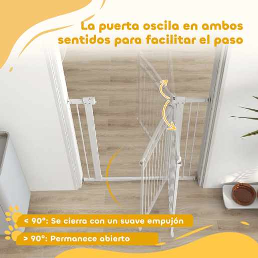 PawHut Barreira de Segurança para Cães Extensível 76-102 cm Barreira para Animais de Estimação Barreira para Cães com 2 Extensões Duplo Bloqueio para Escada Porta 76-102x4x104 cm Branco