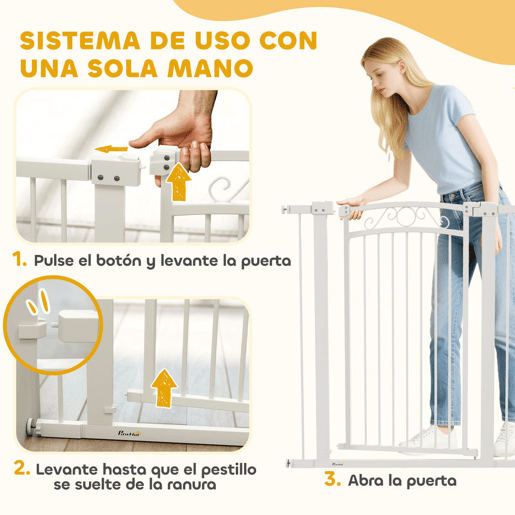PawHut Barreira de Segurança para Cães Extensível 76-102 cm Barreira para Animais de Estimação Barreira para Cães com 2 Extensões Duplo Bloqueio para Escada Porta 76-102x4x104 cm Branco