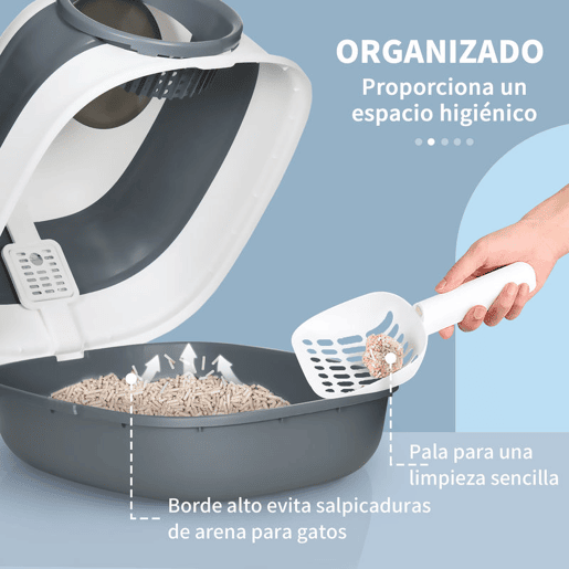 PawHut Caixa de Areia para Gatos Dobrável Caixa de Areia para Gatos Fechada Caixa de Areia para Gatos com Pá 52x41x38 cm Branco e Cinza