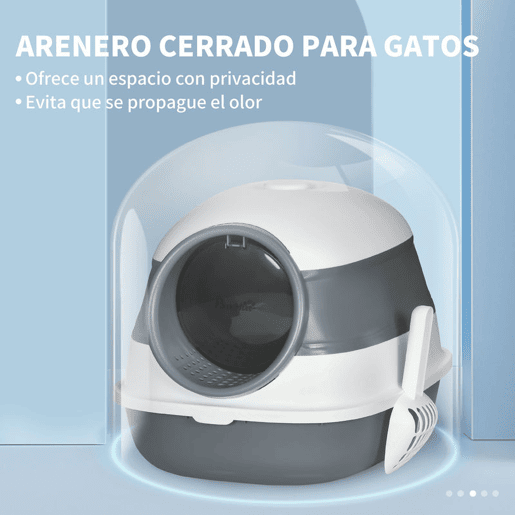 PawHut Caixa de Areia para Gatos Dobrável Caixa de Areia para Gatos Fechada Caixa de Areia para Gatos com Pá 52x41x38 cm Branco e Cinza
