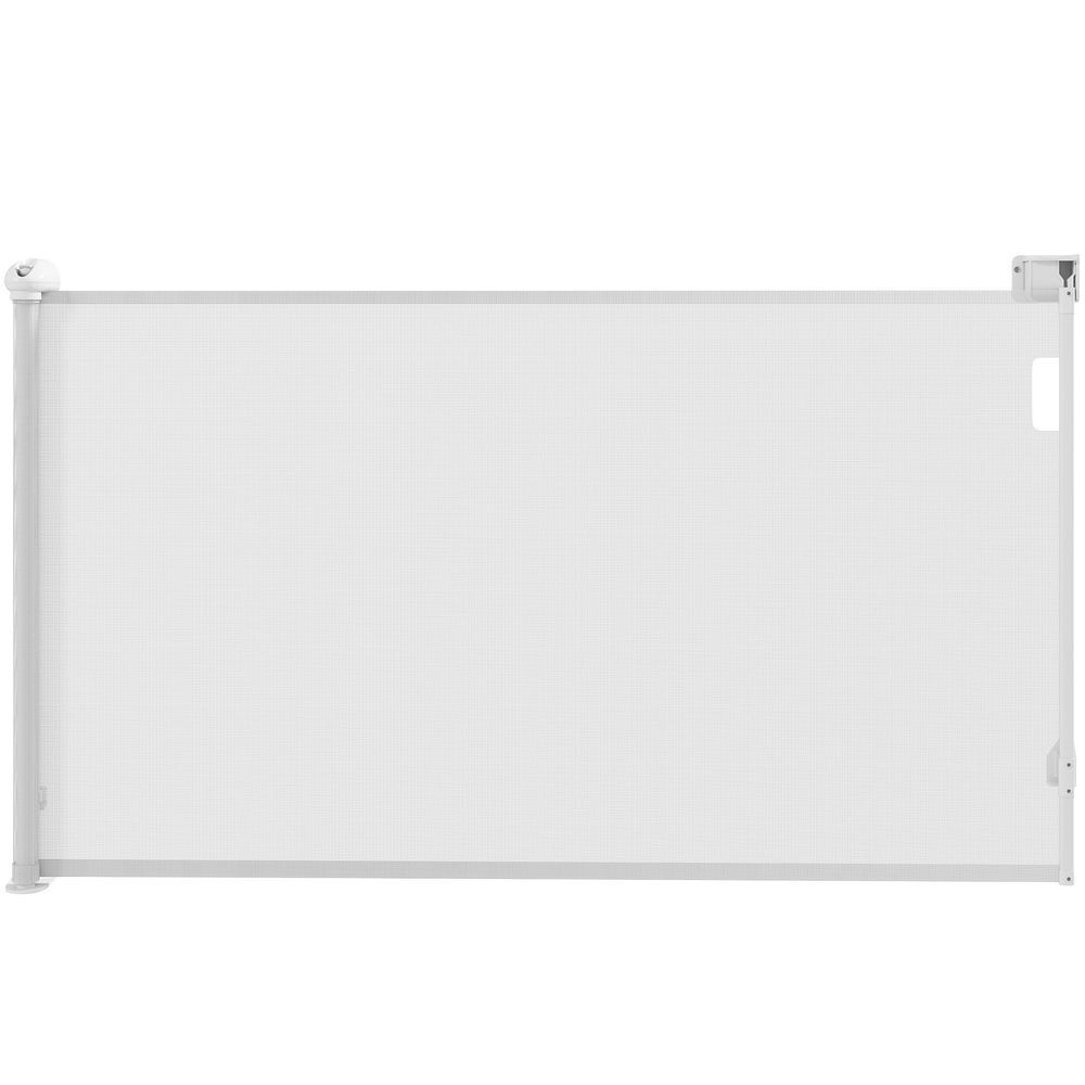 Pawhut barrera para perros retráctil 0-125 cm puerta para perros pequeños extensible barrera de seguridad para mascotas con interruptor de cierre para escaleras puertas pasillos blanco