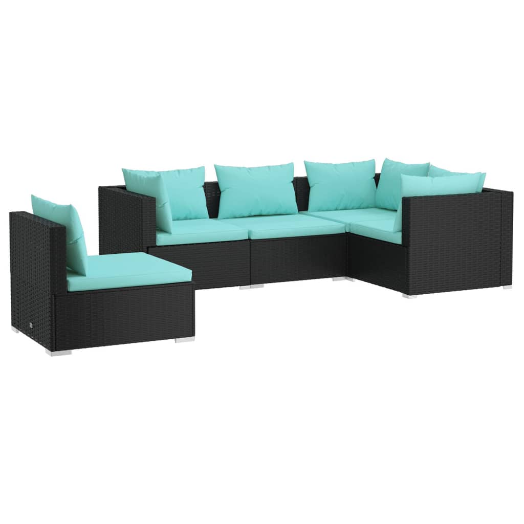 Set de muebles de jardín 5 pzas y cojines ratán sintético negro
