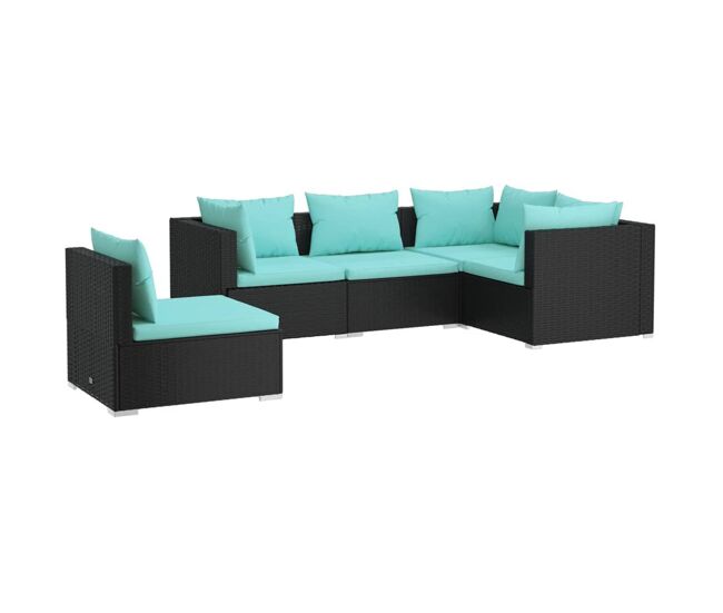Set de muebles de jardín 5 pzas y cojines ratán sintético negro