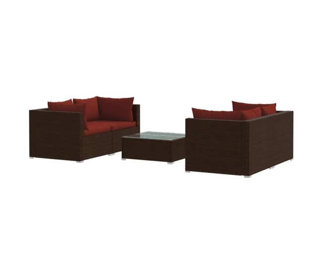 Set muebles de jardín 5 piezas y cojines ratán sintético marrón