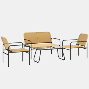 Outsunny Conjunto de Jardim em Vime Conjunto de Varanda Resistente às Intempéries com 2 Poltronas Sofá de 2 Lugares e Mesa com Bancada em Vidro Temperado Madeira e Preto