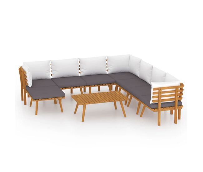 Juego muebles de jardín y cojines 9 piezas madera maciza acacia