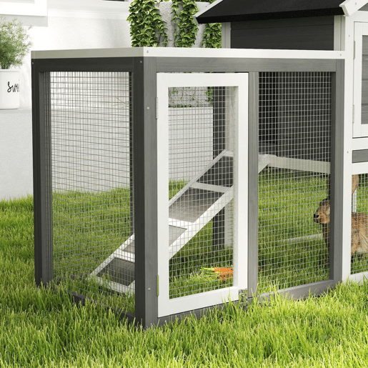 PawHut Coelheira de Madeira Exterior de 2 Níveis Gaiola para Coelhos Animais Pequenos com Zona Aberta Teto Asfáltico Bandeja Removível e Rampa 122x62,6x92 cm Cinzento
