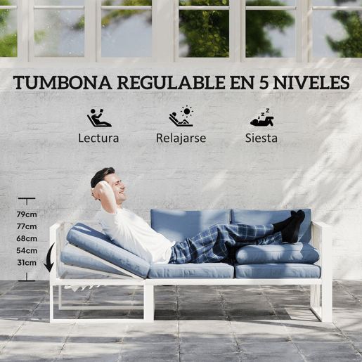 Outsunny Conjunto de Jardim de 4 Peças Móveis de Exterior em Forma de L com 2 Sofás de 2 Lugares Sofá de Canto com Assento Ajustável e Mesa de Centro de DPC com Almofadas Bege e Cinza