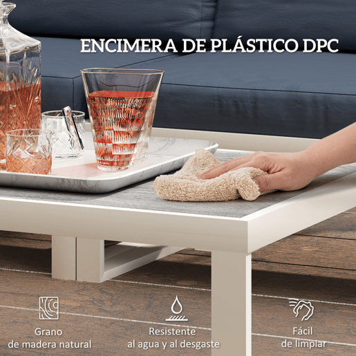 Outsunny Conjunto de Jardim de 4 Peças Móveis de Exterior em Forma de L com 2 Sofás de 2 Lugares Sofá de Canto com Assento Ajustável e Mesa de Centro de DPC com Almofadas Bege e Cinza