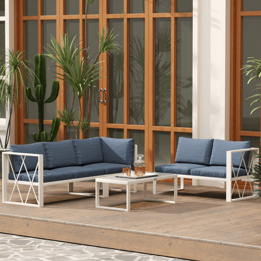 Outsunny Conjunto de Jardim de 4 Peças Móveis de Exterior em Forma de L com 2 Sofás de 2 Lugares Sofá de Canto com Assento Ajustável e Mesa de Centro de DPC com Almofadas Bege e Cinza